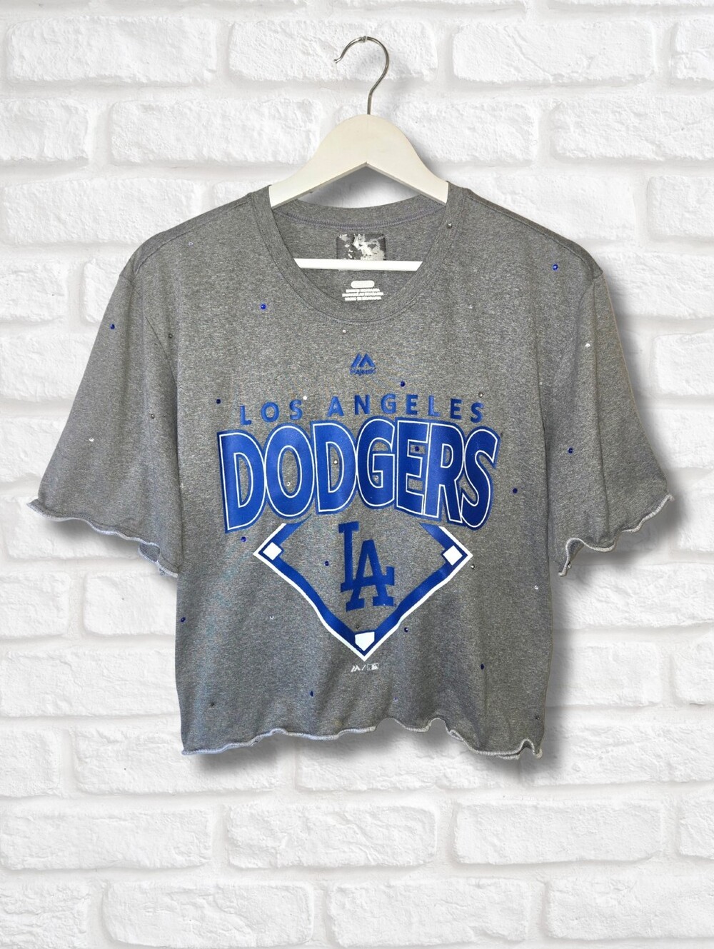 Los Angeles Dodgers Ruffle Crop Top W/Rhinestones
